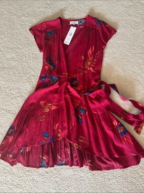 XIX PALMS Ruby Red Floral Wrap Dress
